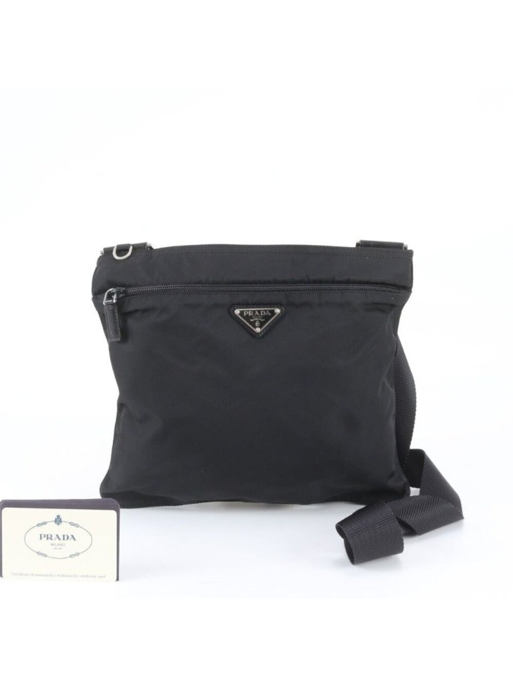 Prada Tessuto Nylon Triangle Logo Leather Shoulder Bag
